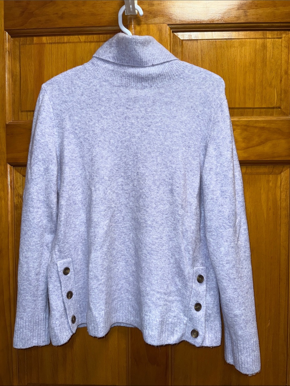 Light Purple and White Women's Turtleneck Button-Hem Sweater